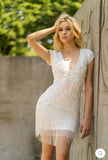 Lara Ivory Candie V-Neck Beaded Fringe Dress 51053