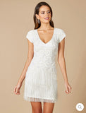 Lara Ivory Candie V-Neck Beaded Fringe Dress 51053