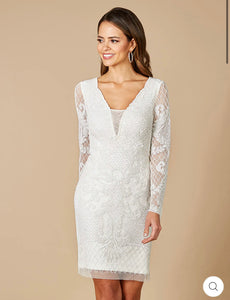 Lara Ivory Carla Long Sleeve Beaded Lace Dress 51052