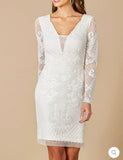 Lara Ivory Carla Long Sleeve Beaded Lace Dress 51052