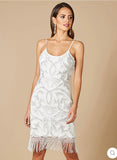 Lara White Demi Beaded Short Fringe at Hem Dress 51040