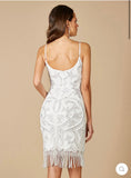 Lara White Demi Beaded Short Fringe at Hem Dress 51040