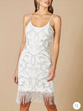 Lara White Demi Beaded Short Fringe at Hem Dress 51040