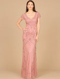 Lara Beaded Cap Sleeve Gown with V-Neck Gown 29073