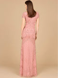 Lara Beaded Cap Sleeve Gown with V-Neck Gown 29073