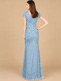 Lara Beaded Cap Sleeve Gown with V-Neck Gown 29073