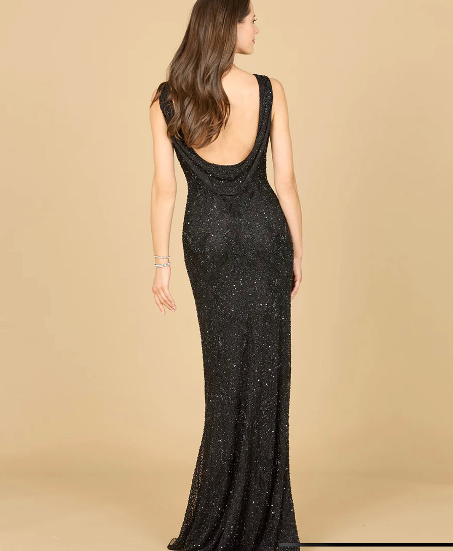 Lara Black Cowl Draped Back Beaded Dress 29099 Moreno s Wear