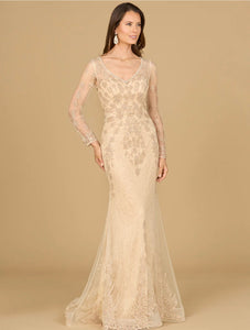 Lara Champagne Long Sleeve Lace Mermaid Gown 29128