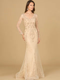 Lara Champagne Long Sleeve Lace Mermaid Gown 29128