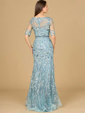 Lara Dusty Blue Short Sleeve Lace Fitted Gown 29129