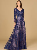 Lara Long Sleeve V-Neck Lace Gown 29132