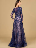 Lara Long Sleeve V-Neck Lace Gown 29132