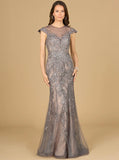 Lara Charcoal Sheath Lace Cap Sleeves Gown 29134