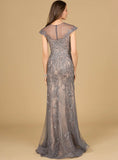 Lara Charcoal Sheath Lace Cap Sleeves Gown 29134