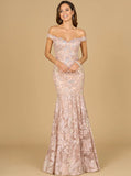 Lara Blush Off Shoulder Mermaid Beaded Gown 29136