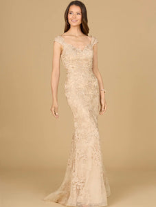 Lara Champagne Mermaid with Cap Sleeves Gown 29137