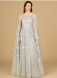 Lara Lace with Long Cape Gown 29138