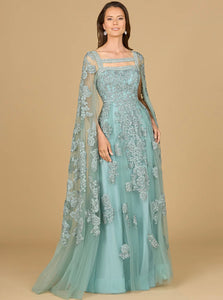 Lara Lace with Long Cape Gown 29138