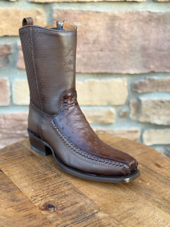 Men’s Los Altos Ostrich 7X Toe Ankle Boots Brown