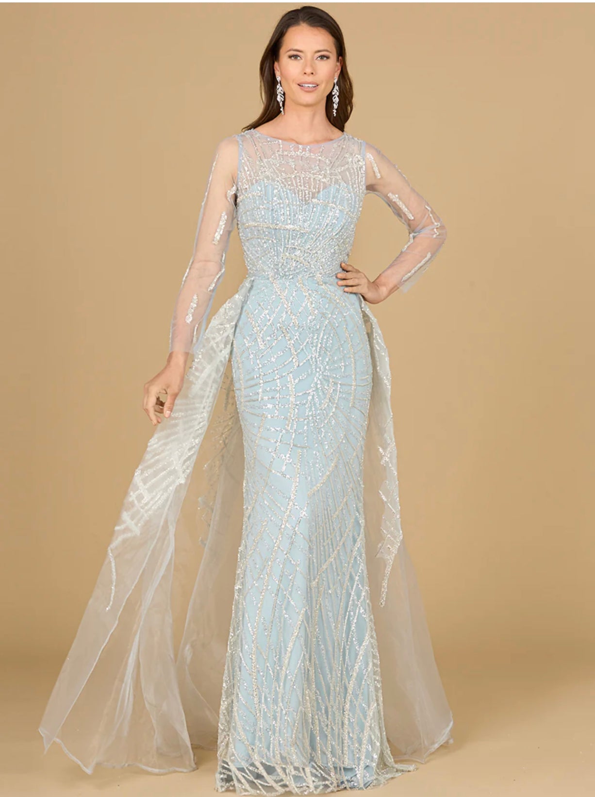 Lara Frost Long Sleeve Lace with Tulle Overskirt Gown 29146