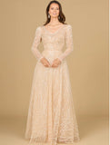 Lara Champagne Long Sleeve V-Neck Ballgown 29149