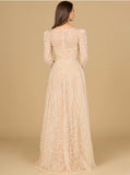 Lara Champagne Long Sleeve V-Neck Ballgown 29149