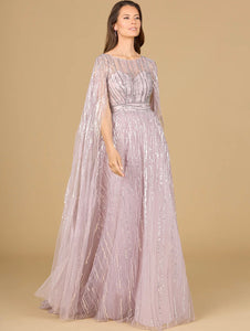 Lara Orchid A-Line Gown with Long Cape Sleeves 29150