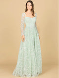 Lara Dusty Sage Long Sleeve Beaded Lace Gown 29151