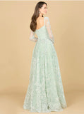 Lara Dusty Sage Long Sleeve Beaded Lace Gown 29151