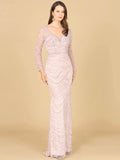 Lara Dusty Rose Long Sleeve Lace Fitted Gown 29152