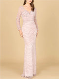 Lara Dusty Rose Long Sleeve Lace Fitted Gown 29152