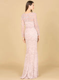 Lara Dusty Rose Long Sleeve Lace Fitted Gown 29152