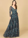 Lara Blue Lace with Long Sleeves Gown 29153