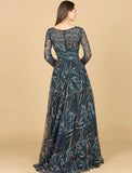 Lara Blue Lace with Long Sleeves Gown 29153