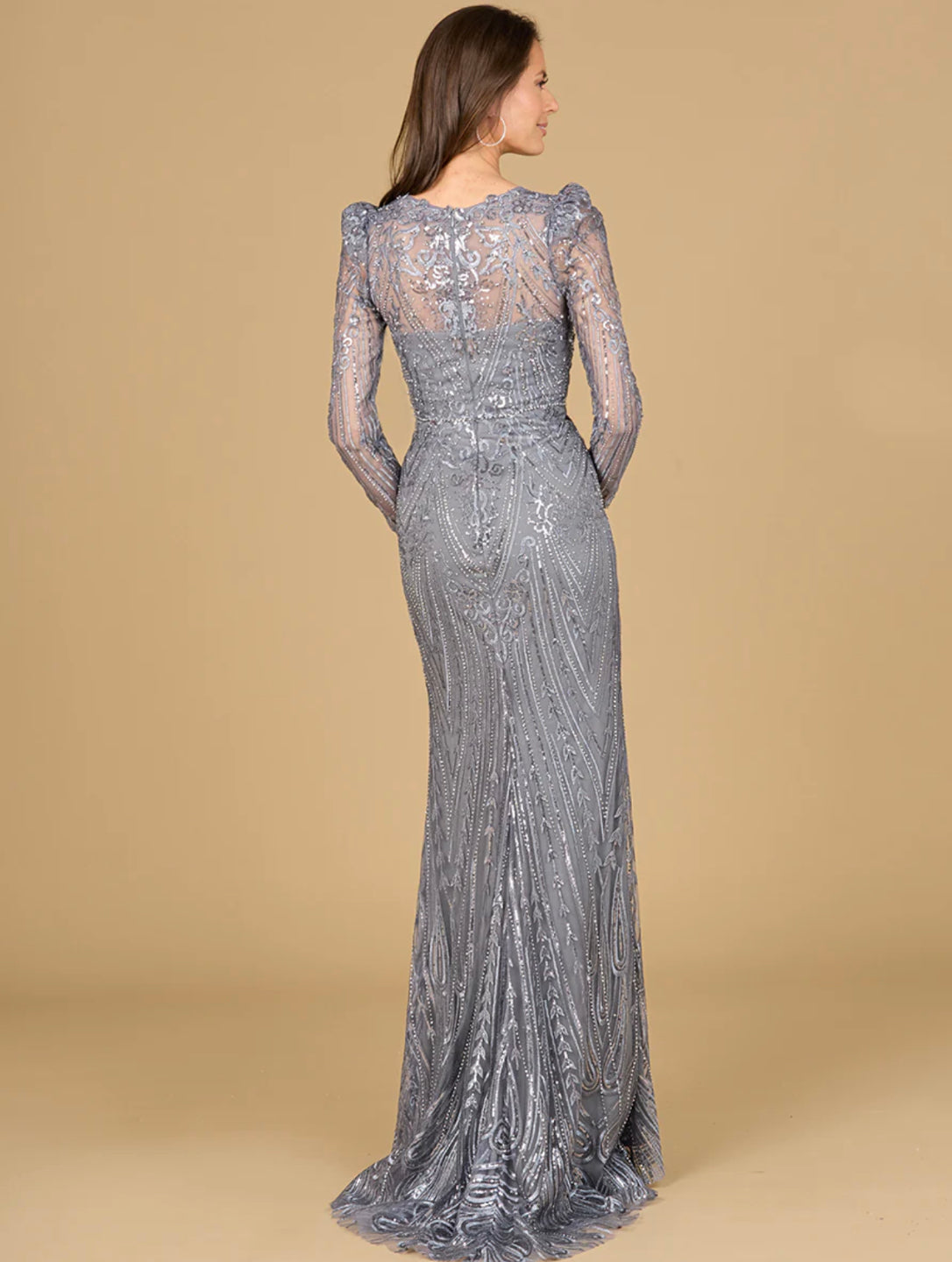 Lara Grey Long Sleeve Sheath Gown 29156 – Moreno's Wear