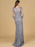 Lara Grey Long Sleeve Sheath Gown 29156