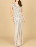 Lara Beaded Fringe V-Neckline Dress with Cap Sleeves 29167