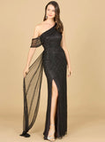 Lara Beaded One Shoulder Dress with Train Gown 29168