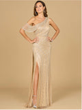 Lara Beaded One Shoulder Dress with Train Gown 29168