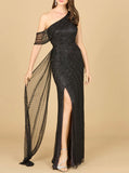 Lara Beaded One Shoulder Dress with Train Gown 29168