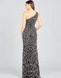 Lara Black/Silver One-Shoulder Beaded with High Slit Gown 29170