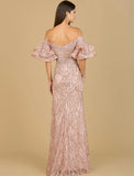 Lara Off Shoulder Mermaid Beaded with Tiered Sleeves Gown 29190