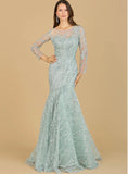 Lara Long Sleeve Mermaid Beaded Gown 29199