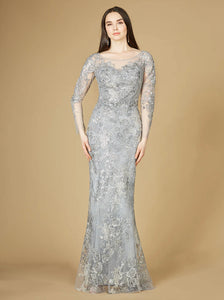 Lara Thistle High Neck Long Sleeve Fitted Lace Gown 29232