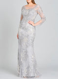 Lara Thistle High Neck Long Sleeve Fitted Lace Gown 29232