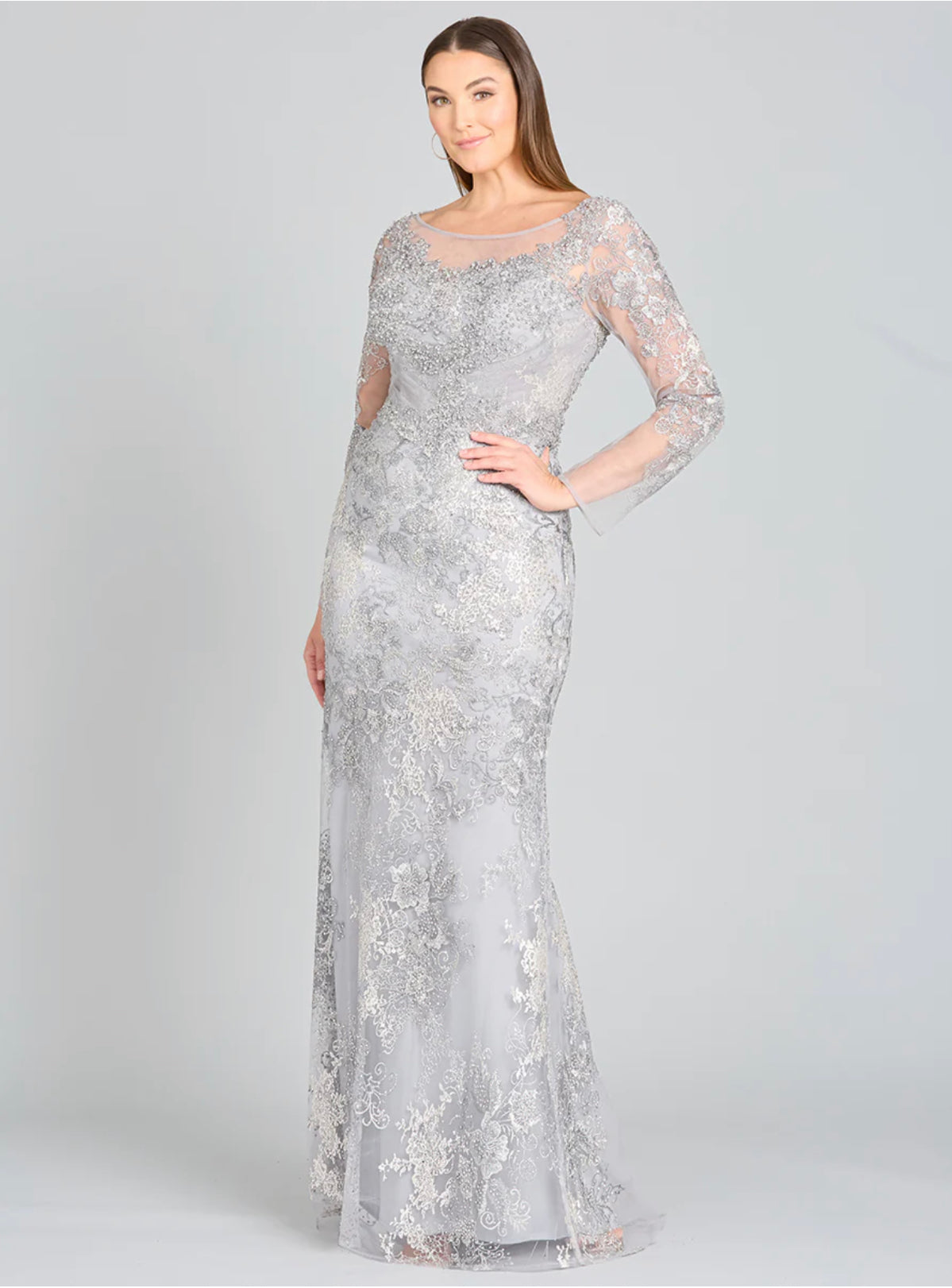 Lara Thistle High Neck Long Sleeve Fitted Lace Gown 29232 Moreno's Wear Lara Thistle High Neck Long Sleeve Fitted Lace Gown 29232 Moreno's Wear