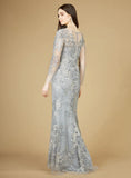 Lara Thistle High Neck Long Sleeve Fitted Lace Gown 29232