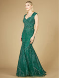 Lara Green Cap Sleeve Mermaid Beaded Gown 29233