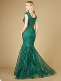 Lara Green Cap Sleeve Mermaid Beaded Gown 29233