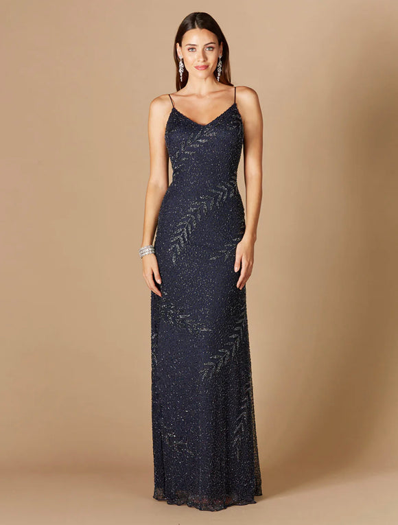 Lara Beaded Spaghetti Strap Full-Length Gown 29282